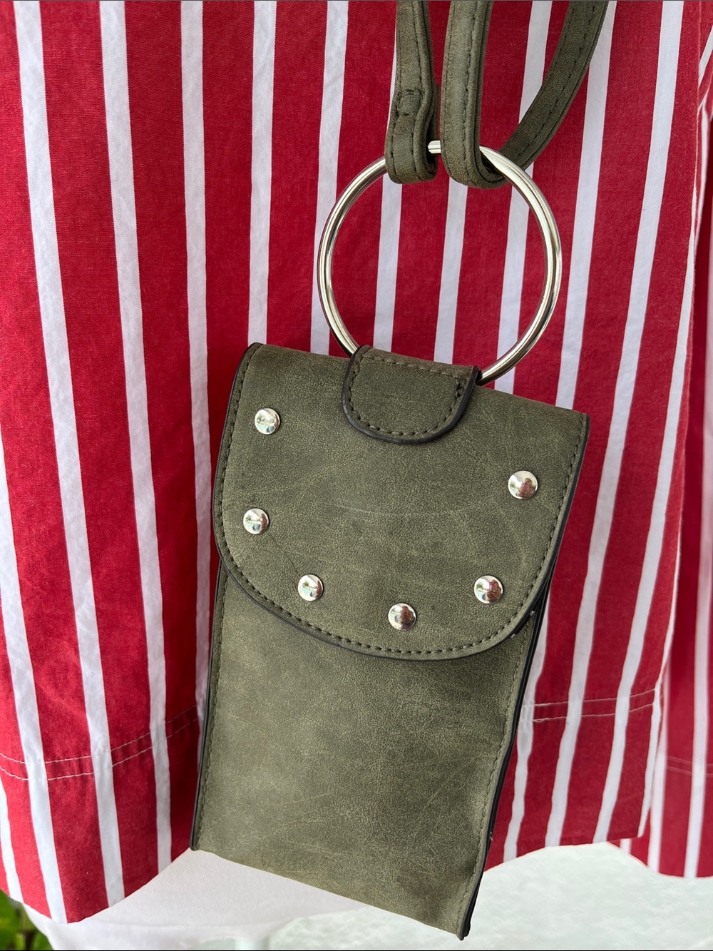 American Eagle Outfitters Olive Green Studded Mini Crossbody Bag